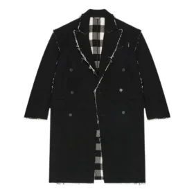 Abrigo oversize con estampado de cuadros Buffalo y bordes sin rematar «Negro Blanco» 704487TMU181070