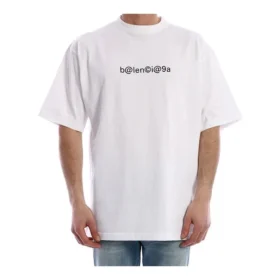 Balenciaga para hombre, camiseta de cuello redondo con estampado de letras, manga corta, color blanco, 620969TIV509040
