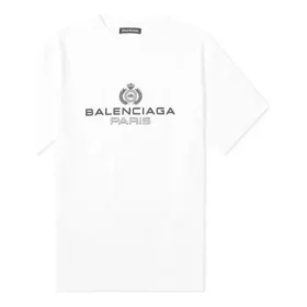 Balenciaga para hombre, camiseta de cuello redondo y manga corta con estampado «BB Paris», versión retro, color blanco 594579TGV609000
