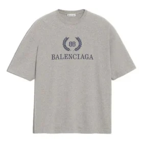 Balenciaga para hombre, camiseta de manga corta con estampado del logotipo BB, gris, 544271TCV251300