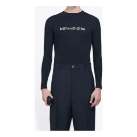 Balenciaga para hombre, camiseta de manga larga elástica con estampado del logotipo creativo «Symbolic», color negro, 620966TIV491070 Balenciaga para hombre, camiseta de manga larga elástica con estampado del logotipo creativo «Symbolic», color negro, 620966TIV491070