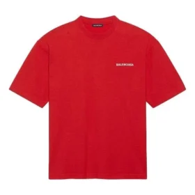 Balenciaga para hombre, camiseta retro de manga corta con logo grande, color rojo, 612966TIVG56540