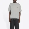 Balenciaga para hombre, colección Otoño-Invierno 2021, camiseta retro de manga corta con estampado de logotipo, gris, 612966TIVG51167