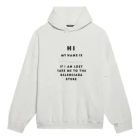 Balenciaga para hombre, colección Otoño-Invierno 2021, «Hi My Name Is», estampado de letras, manga larga, blanco, 651799TKVF29081 Balenciaga para hombre, colección Otoño-Invierno 2021, «Hi My Name Is», estampado de letras, manga larga, blanco, 651799TKVF29081