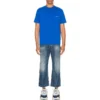 Balenciaga para hombre, colección primavera-verano 2021, camiseta de manga corta con logo pequeño «Alphabet», azul, 556151TBV438077