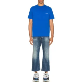 Balenciaga para hombre, colección primavera-verano 2021, camiseta de manga corta con logo pequeño «Alphabet», azul, 556151TBV438077 Balenciaga para hombre, colección primavera-verano 2021, camiseta de manga corta con logo pequeño «Alphabet», azul, 556151TBV438077