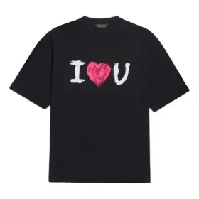Balenciaga para hombre, colección primavera-verano 2021, «Love», de manga corta, negro, 612966TJVL51070 Balenciaga para hombre, colección primavera-verano 2021, «Love», de manga corta, negro, 612966TJVL51070