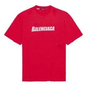 Balenciaga para hombre con estampado de letras, patrón perforado, cuello redondo y manga corta, color rojo 651795TKVB86295