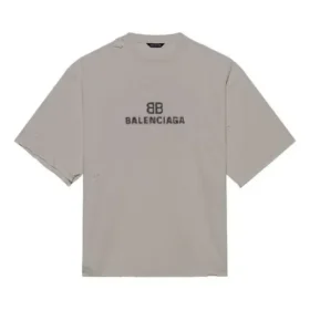 Balenciaga para hombre con logotipo Mosaic BB Alphabet, de manga corta, gris, con agujeros y efecto desgastado 651795TKVF58174