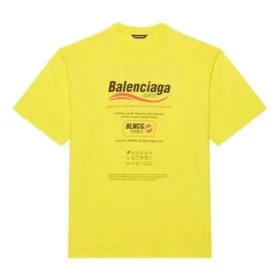Balenciaga para hombre, lavado en seco, corte cuadrado, estampado de logotipo, holgada, manga corta, amarilla 651795TKVF87175 Balenciaga para hombre, lavado en seco, corte cuadrado, estampado de logotipo, holgada, manga corta, amarilla 651795TKVF87175