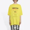 Balenciaga para hombre, lavado en seco, corte cuadrado, estampado de logotipo, holgada, manga corta, amarilla 651795TKVF87175