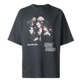 Balenciaga para hombre, serie Speed Hunter, logo estampado, estilo retro, holgado, manga corta, negro, 541877TCV381055 Balenciaga para hombre, serie Speed Hunter, logo estampado, estilo retro, holgado, manga corta, negro, 541877TCV381055