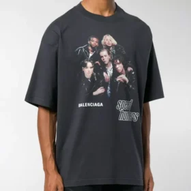 Balenciaga para hombre, serie Speed Hunter, logo estampado, estilo retro, holgado, manga corta, negro, 541877TCV381055 Balenciaga para hombre, serie Speed Hunter, logo estampado, estilo retro, holgado, manga corta, negro, 541877TCV381055