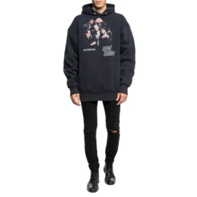 Balenciaga para hombre Speedhunters Boysband con estampado, sudadera con capucha y mangas largas, azul marino 541873TCV371055