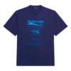 Balenciaga para hombre, temporada otoño-invierno 2021, camiseta de manga corta de punto retro con estampado de letras, azul marino, 651795TKVF83866