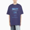 Balenciaga para hombre, temporada otoño-invierno 2021, camiseta de manga corta de punto retro con estampado de letras, azul marino, 651795TKVF83866