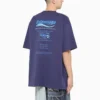 Balenciaga para hombre, temporada otoño-invierno 2021, camiseta de manga corta de punto retro con estampado de letras, azul marino, 651795TKVF83866