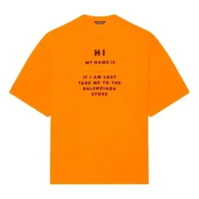 Balenciaga para hombre, temporada otoño-invierno 2021, HI MY NAME IS, corte ancho, estampado de letras, tejido retro, manga corta, naranja, 661715TKVH57513