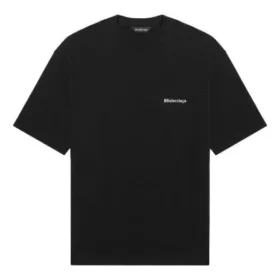 Balenciaga para hombre, temporada primavera-verano 2021, camiseta de manga corta con estampado del logotipo en color liso, negro, 612966TJV871070 Balenciaga para hombre, temporada primavera-verano 2021, camiseta de manga corta con estampado del logotipo en color liso, negro, 612966TJV871070