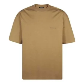 Balenciaga para hombre, temporada primavera-verano 2021, camiseta holgada de cuello redondo con logotipo bordado con letras, manga corta, color caqui, 612966TJV879504 Balenciaga para hombre, temporada primavera-verano 2021, camiseta holgada de cuello redondo con logotipo bordado con letras, manga corta, color caqui, 612966TJV879504