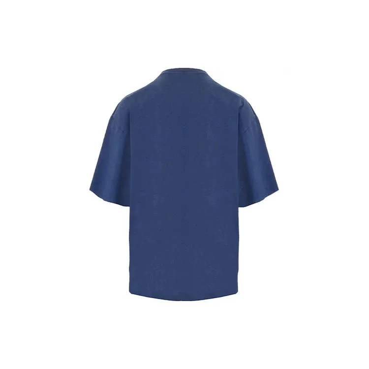 Balenciaga para hombre, temporada primavera-verano 2021, camiseta holgada de manga corta con estampado de patrón de carrera y logotipo, azul, 641614TJVK64866