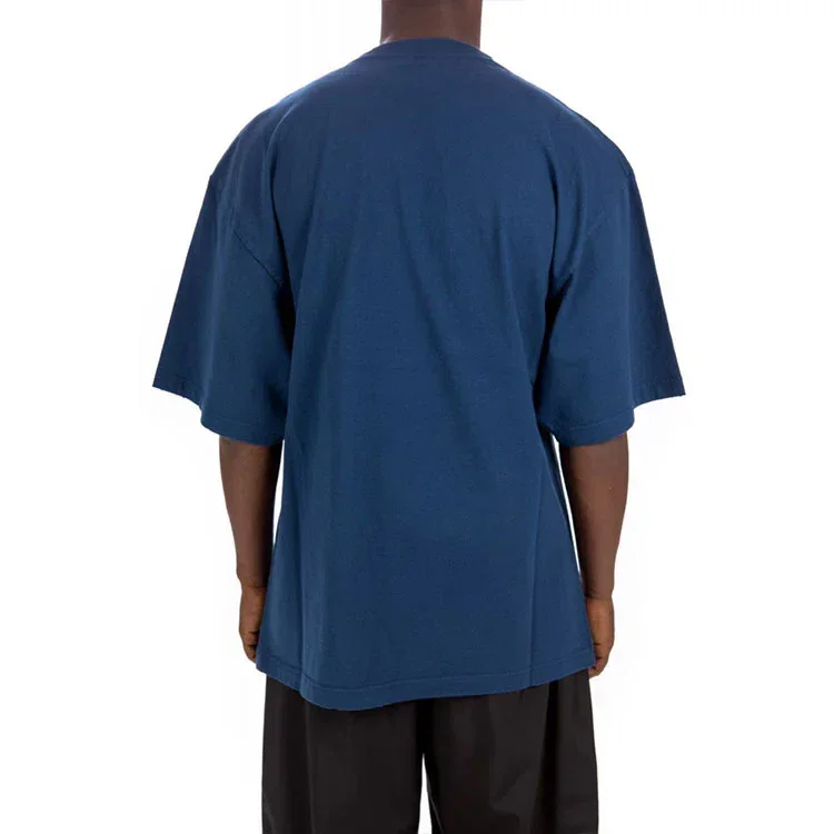 Balenciaga para hombre, temporada primavera-verano 2021, camiseta holgada de manga corta con estampado de patrón de carrera y logotipo, azul, 641614TJVK64866