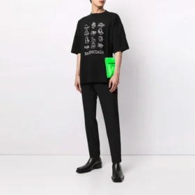 Balenciaga para hombre, temporada primavera-verano 2021, casual, con estampado, talla grande, manga corta, negro 641614TJV801070 Balenciaga para hombre, temporada primavera-verano 2021, casual, con estampado, talla grande, manga corta, negro 641614TJV801070