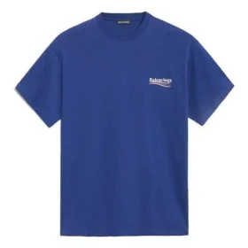 Balenciaga para hombre, versión con estampado de Political Campaign, manga corta, azul real 508203TAV444540 Balenciaga para hombre, versión con estampado de Political Campaign, manga corta, azul real 508203TAV444540
