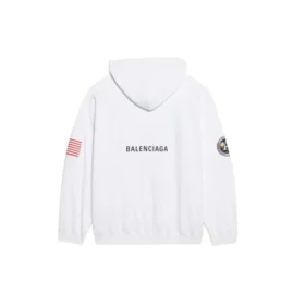 Balenciaga x NASA FW21 para hombre, sudadera clásica de algodón con capucha, corte holgado y mangas largas, con logo cruzado, color blanco, 651799TKVD89040 Balenciaga x NASA FW21 para hombre, sudadera clásica de algodón con capucha, corte holgado y mangas largas, con logo cruzado, color blanco, 651799TKVD89040