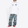 Balenciaga x NASA FW21 para hombre, sudadera clásica de algodón con capucha, corte holgado y mangas largas, con logo cruzado, color blanco, 651799TKVD89040