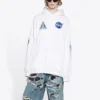 Balenciaga x NASA FW21 para hombre, sudadera clásica de algodón con capucha, corte holgado y mangas largas, con logo cruzado, color blanco, 651799TKVD89040