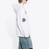 Balenciaga x NASA FW21 para hombre, sudadera clásica de algodón con capucha, corte holgado y mangas largas, con logo cruzado, color blanco, 651799TKVD89040