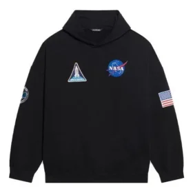 Balenciaga x NASA FW21 para hombre, sudadera clásica de algodón con capucha, corte holgado y mangas largas, negro 651799TKVD81070 Balenciaga x NASA FW21 para hombre, sudadera clásica de algodón con capucha, corte holgado y mangas largas, negro 651799TKVD81070