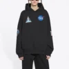 Balenciaga x NASA FW21 para hombre, sudadera clásica de algodón con capucha, corte holgado y mangas largas, negro 651799TKVD81070