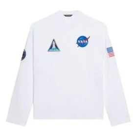 Balenciaga x NASA para hombre, camiseta de cuello redondo de manga larga con estampado espacial, blanca, 662496TKVD79040 Balenciaga x NASA para hombre, camiseta de cuello redondo de manga larga con estampado espacial, blanca, 662496TKVD79040