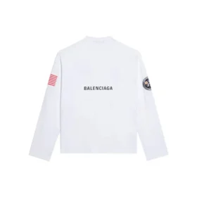 Balenciaga x NASA para hombre, camiseta de cuello redondo de manga larga con estampado espacial, blanca, 662496TKVD79040 Balenciaga x NASA para hombre, camiseta de cuello redondo de manga larga con estampado espacial, blanca, 662496TKVD79040