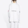 Balenciaga x NASA para hombre, camiseta de cuello redondo de manga larga con estampado espacial, blanca, 662496TKVD79040