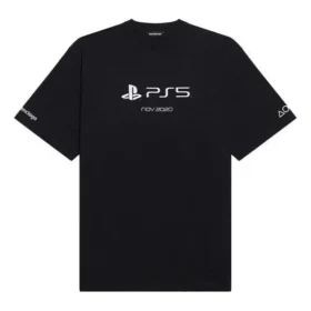 Balenciaga x PlayStation: colaboración con estampado geométrico alfabético para PS5, camiseta unisex de manga corta, color negro, 651795TKVF31070