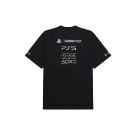 Balenciaga x PlayStation: colaboración con estampado geométrico alfabético para PS5, camiseta unisex de manga corta, color negro, 651795TKVF31070