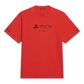 Balenciaga x PlayStation, colaboración FW21, camiseta unisex de manga corta con estampado geométrico de letras PS5, color rojo, 651795TKVF36552