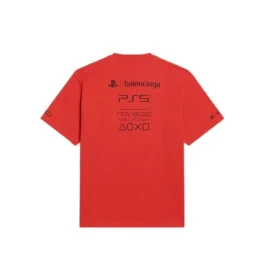 Balenciaga x PlayStation, colaboración FW21, camiseta unisex de manga corta con estampado geométrico de letras PS5, color rojo, 651795TKVF36552