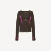 Blusa ajustada de manga larga para mujer estilo «techwear» en color marrón caqui/rosa neón Blusa ajustada de manga larga para mujer estilo «techwear» en color marrón caqui/rosa neón