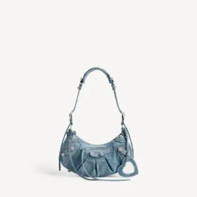 Bolso de hombro Le Cagole para mujer, tamaño pequeño, con pedrería azul