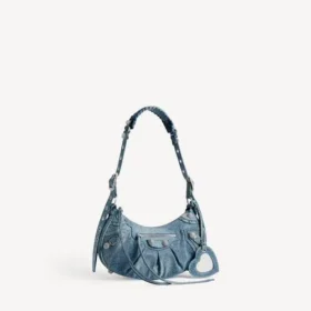 Bolso de hombro Le Cagole para mujer, tamaño pequeño, con pedrería azul