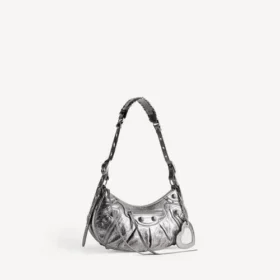 Bolso de hombro Le Cagole para mujer, tamaño pequeño, en color plateado