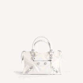 Bolso Le City para mujer, pequeño, con tachuelas gigantes y pedrería en blanco óptico