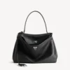 Bolso Rodeo grande de piel de becerro granulada en negro