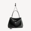 Bolso Rodeo grande de piel de becerro granulada en negro