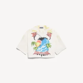 Camisa de boliche para mujer con estampado tie-dye extremo en blanco/amarillo
