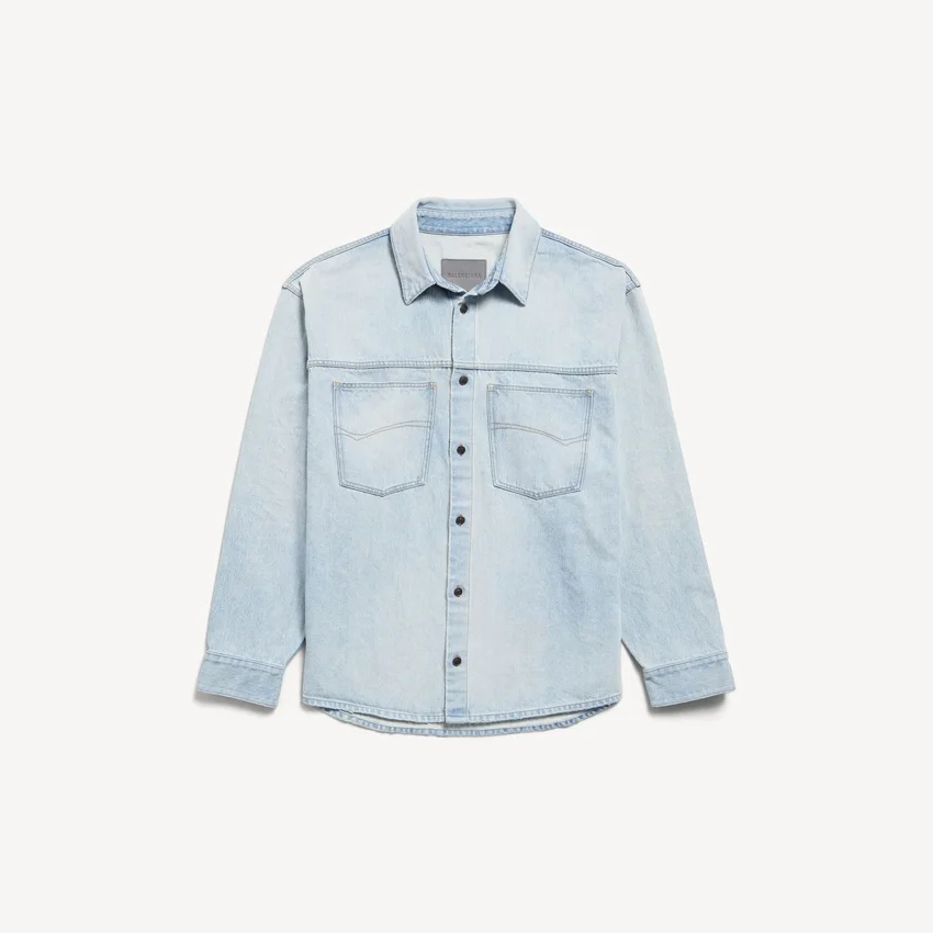 Camisa de Denim de manga larga para hombre en azul claro Camisa de Denim de manga larga para hombre en azul claro
